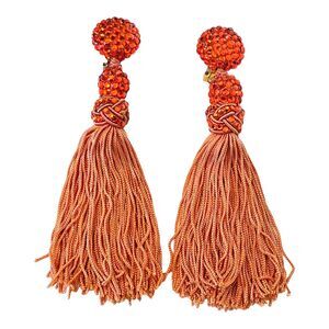 VTG Couture James Arpad RHINESTONE TASSEL EARRINGS Clip On 4.5" Orange Fringe!